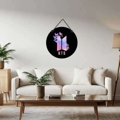 Wooden BTS Army Logo Wall Hanging with Butterfly Design K-Pop Themed Bedroom & Kids Room Decor BTS Fan Room Decoration Birthday or Party Gift